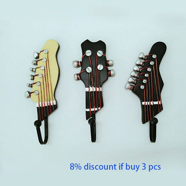 3 Pcs / Set Guitar Head Resin Hooks Clothes Hat Keys Hanger Wall Mounted Living Room Storage Rack Music Ornaments Hooks & Hangers
