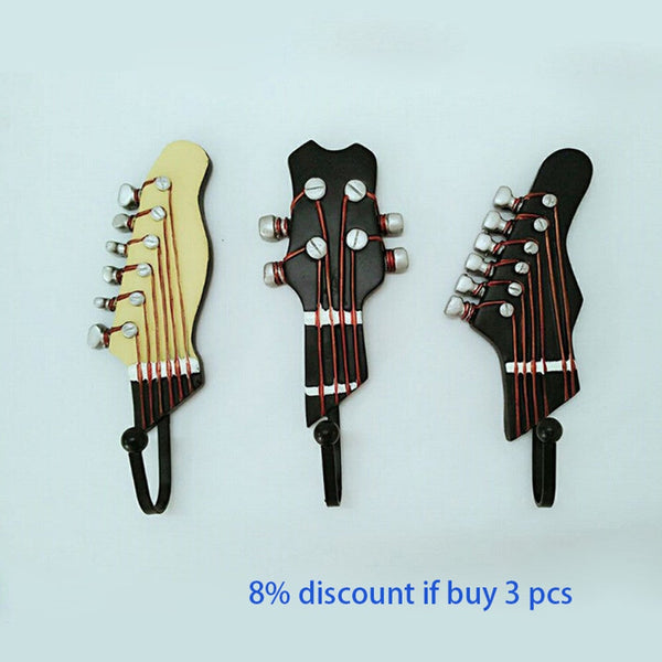 3 Pcs / Set Guitar Head Resin Hooks Clothes Hat Keys Hanger Wall Mounted Living Room Storage Rack Music Ornaments