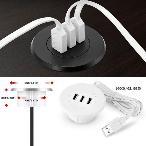 3 Ports Usb 2.0 Hub 5Cm Grommet Hole In Desk Mounting For Laptop Pc Computer