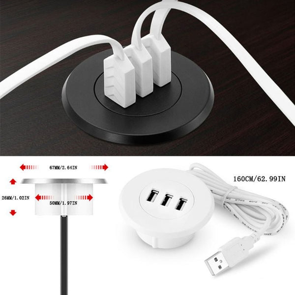Black 3 Ports Usb 2.0 Hub 5Cm Grommet Hole In Desk Mounting For Laptop Pc Computer Usb Cables Hubs & Adapters
