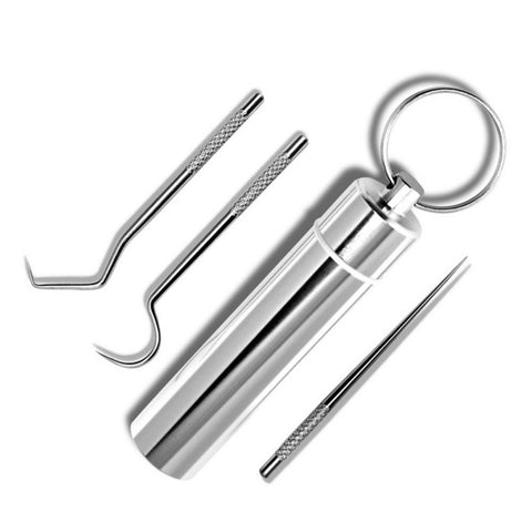 3 Sets Outdoor Portable Toothpick Stainless Steel And Holder Rust Resistance Pick Tools