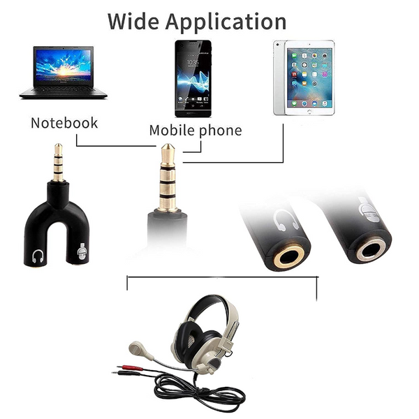 3.5Mm Jack To Audio Mic Adapter Headset Aux Stereo U Splitter Kit White Audio Cables & Adapters