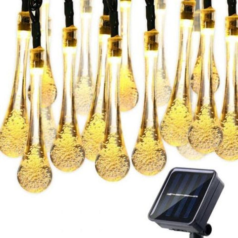 30 Led Water Droplets Shape Solar Power String Light For Decoration White Warm