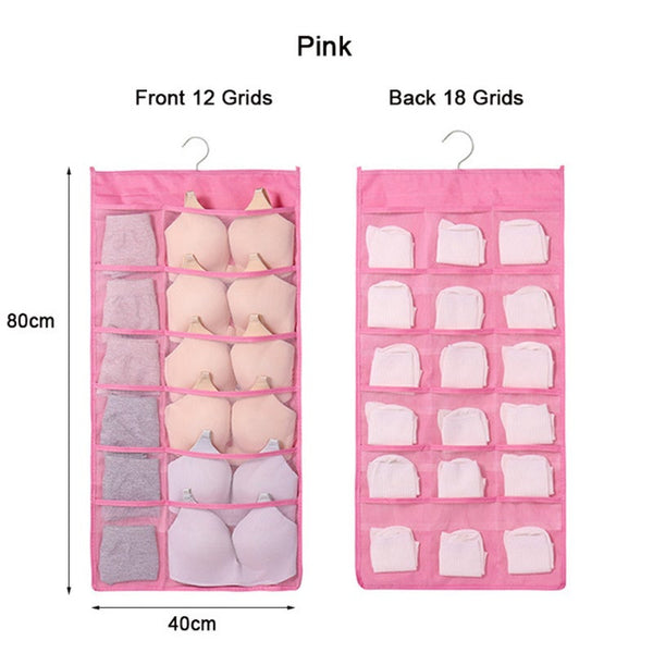 30 Pockets Hanging Organiser Pink Hanging Closet Storage