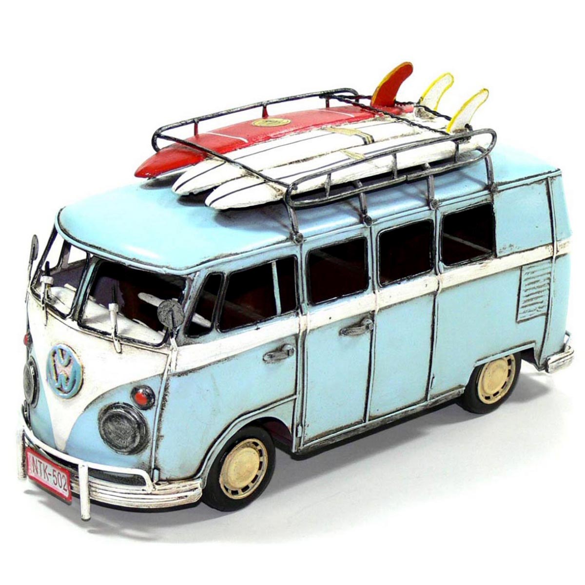 Volkswagen Kombi Van Ornament Blue Handmade Metal Decorative Piece 32 Centimetres Figurines