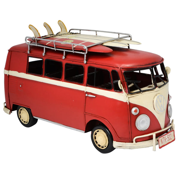 Volkswagen Kombi Van Ornament Red Handmade Metal 32Cm Figurines