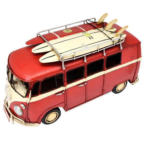 Volkswagen Kombi Van Ornament Red Handmade Metal 32Cm Figurines