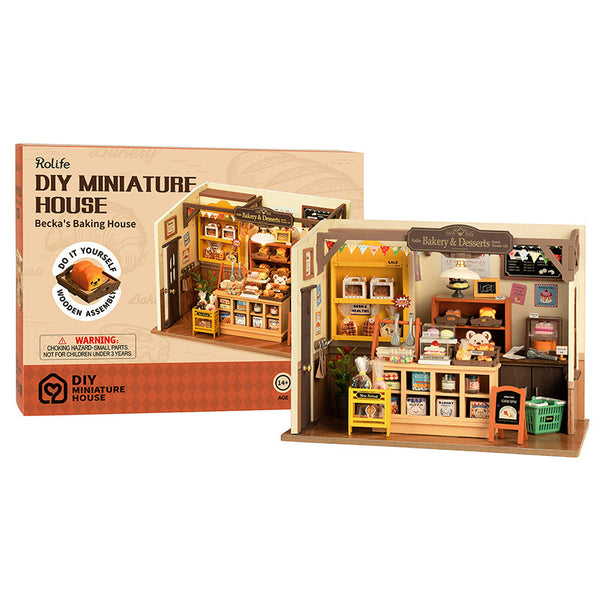 Robotime Rolife Diy Miniature Beckas Baking House 3D Wooden Assembly Toy Doll Houses