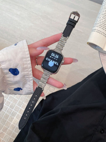 Irregular Rhinestone Embellished Leather Strap For Apple Watch 4/5/6/7/8/9/S10 Band Watch Bands