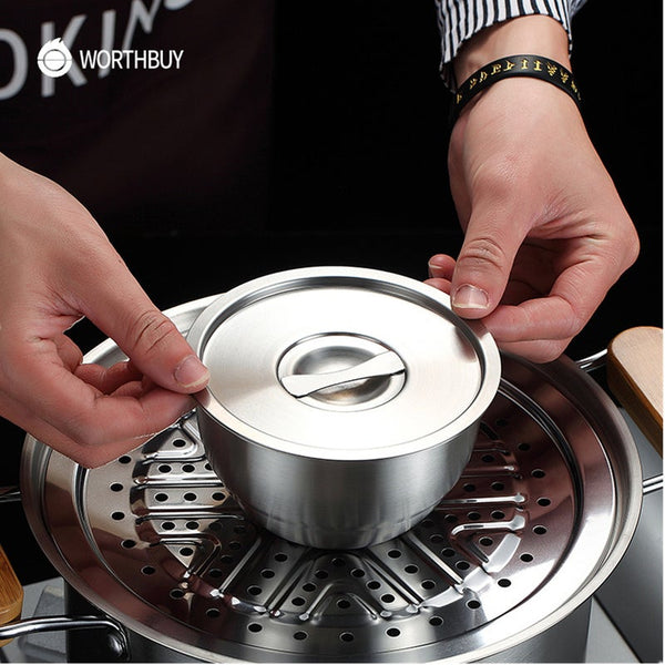 304 Stainless Steel Egg Boiler Bowl For Kids Poacher With Lid Steamed Maker Kitchen Cooker Tools Egg Poachers