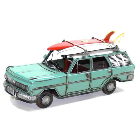 Teal Eh Station Wagon Car Ornament With Surfboards Handmade Metal Design Figurines