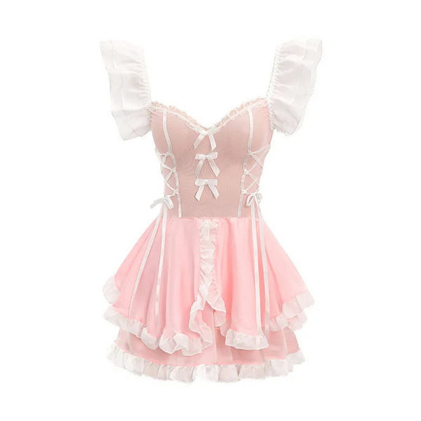 Lolita  Lingerie Maid Cosplay Costume Cute Pink Dress And Thong Anime School Girl Uniform Set For Woman Baby Doll Plus Size Anime Costumes Women