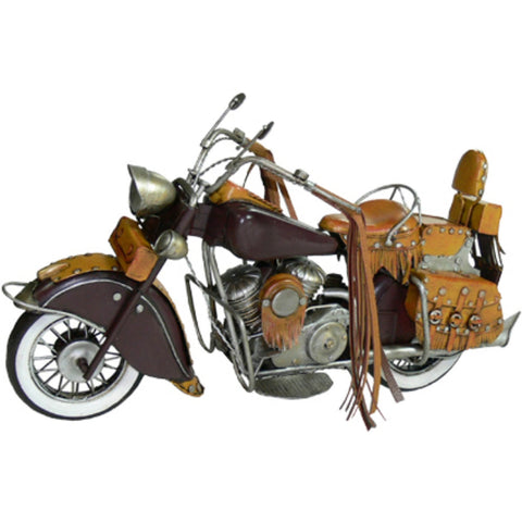 Indian Motorbike Metal Ornament With Leatherette Handles Thirty Six Centimetres Figurines