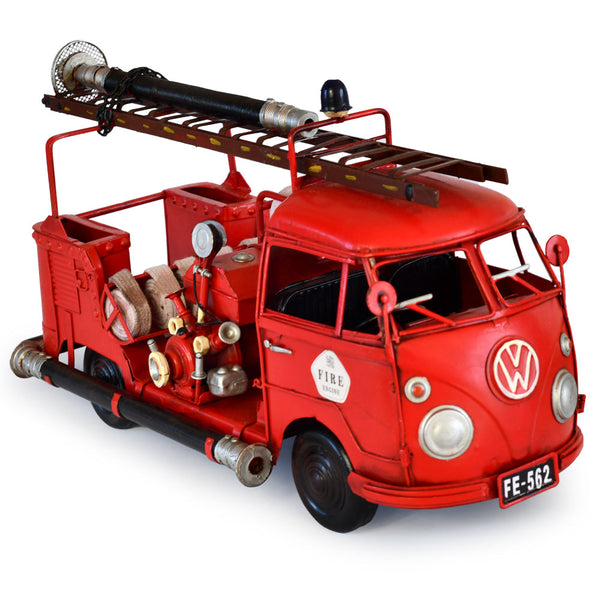 Volkswagen 1956 Red Type Fire Truck Handmade Metal Ornament 34 Cm Figurines