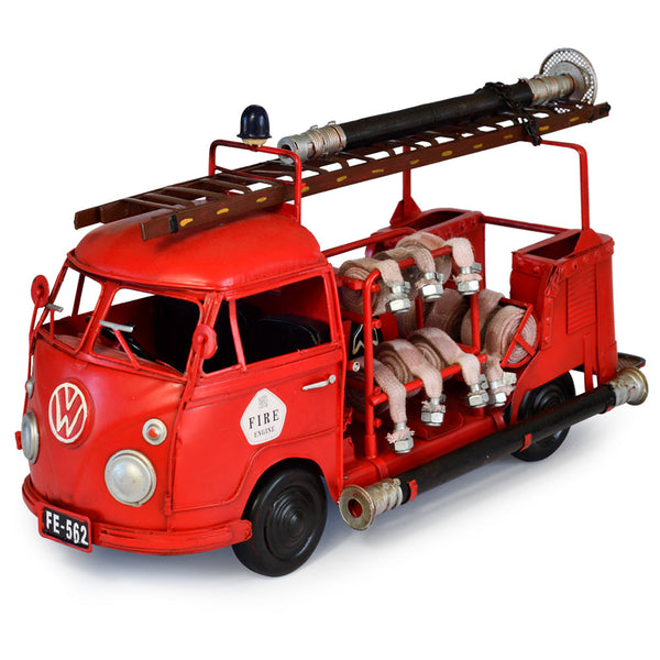 Volkswagen 1956 Red Type Fire Truck Handmade Metal Ornament 34 Cm Figurines