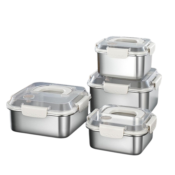 Lunchboxes 304 Stainless Steel Crisper Square Lunch Box With Handle For Kitchen Storage