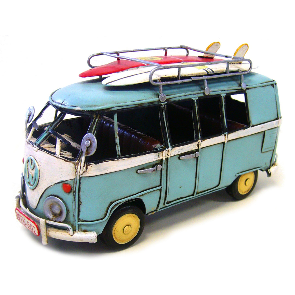 Volkswagen Kombi Van Ornament Blue Handmade Metal Decoration 20 Centimetres Figurines