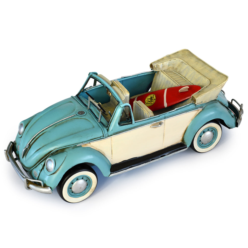 Volkswagen Beetle Ornament With Surfboard Blue Handmade Metal 34 Centimetres Figurines
