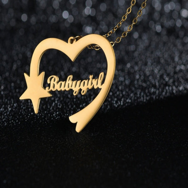 Mipgs Personalized Cut Love Heart Shaped English Name Five Pointed Star Necklaces & Pendants