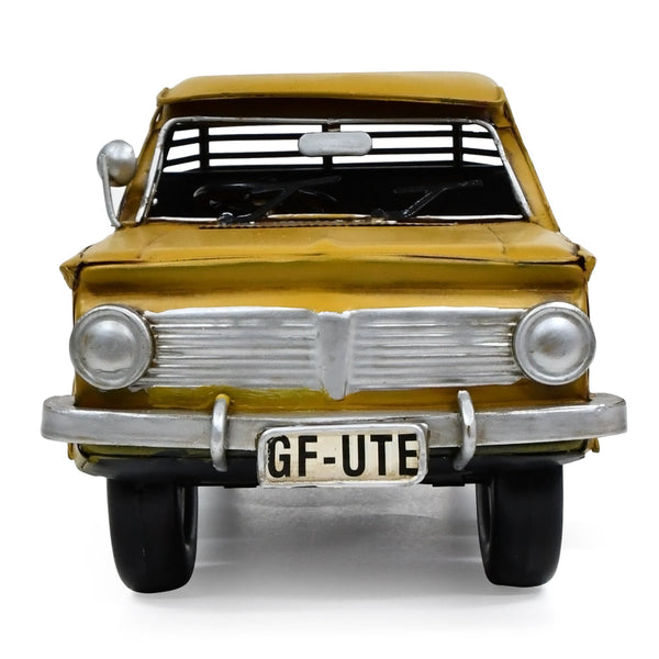 Golden Fleece Holden Ute Vintage Metal Ornament In Mustard Yellow Finish Figurines