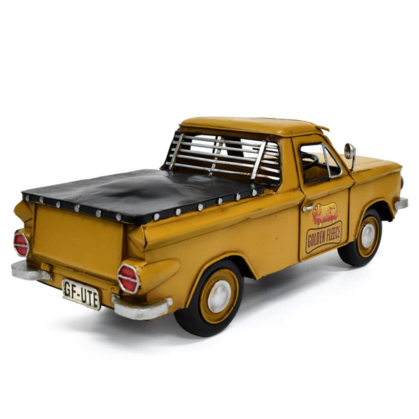 Golden Fleece Holden Ute Vintage Metal Ornament In Mustard Yellow Finish Figurines