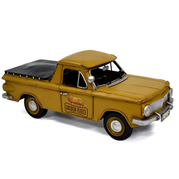 Golden Fleece Holden Ute Vintage Metal Ornament In Mustard Yellow Finish Figurines