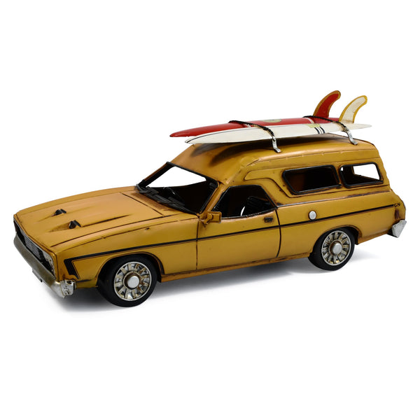 1976 Ford Xc Falcon Panelvan Metal Car Ornament With Surfboards Yellow Figurines