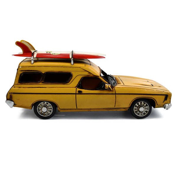 1976 Ford Xc Falcon Panelvan Metal Car Ornament With Surfboards Yellow Figurines