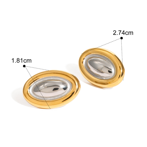 Stainless Steel Colour Blocked Oval Fashionable Versatile Earrings