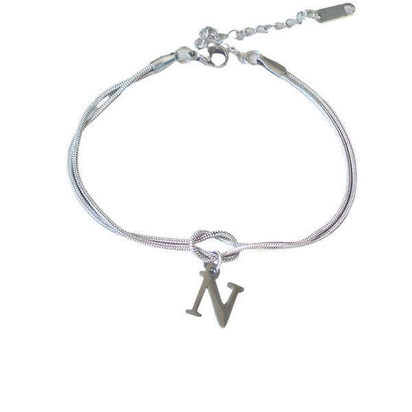 Veile Studios Letter A Z Love Knot For Women Couple Gold Colour Dainty Snake Chain Bracelets