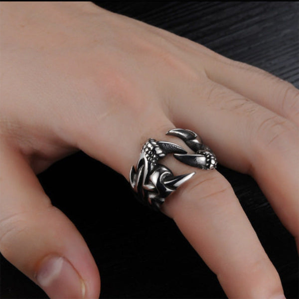 Mens Domineering Open Dragon Claw Ring Punk Chrome Jewelry Titanium Steel Rings