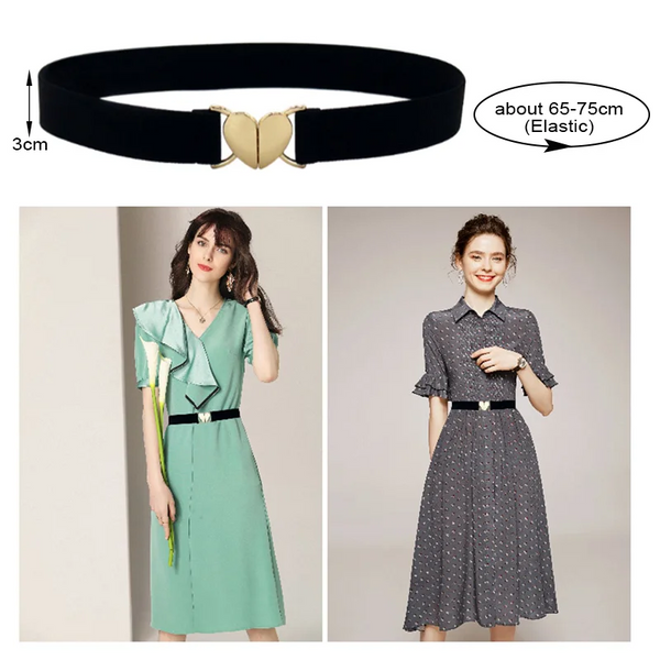 Trendy Thin Elastic Stretch Waistband Female Love Heart Metal Buckle Belt For Women Cinch Coat Dress Seal Belts Accessory Dresses