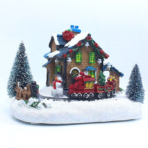 Christmas Lighted House Decorative Resin Gift Ornament With European Snow Scene And Led Lights Seasonal Decorations