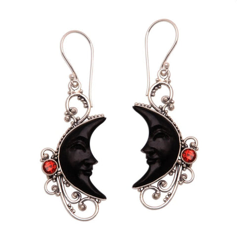 Hollowed Fashion Carved Gem Black Moon Earrings