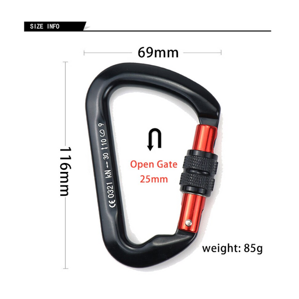30Kn D Shaped Carabiner Heavy Duty Aluminum Alloy Clips For Camping Hiking