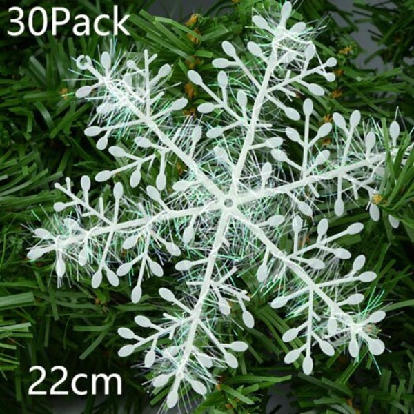 30Pack Christmas Tree White Snowflake Ornaments Party Decoration Artificial 22Cm Seasonal Decorations