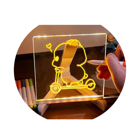 Elsoung 30*30Cm Diy Erasable Children's Drawing Board Led Light Blackboard With Stand For Writing And Doodling Drawing Boards & Tables