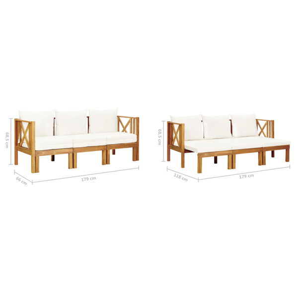 Vidaxl 3 Seater Garden Bench With Cushions 179 Cm Solid Acacia Wood Patio Chairs