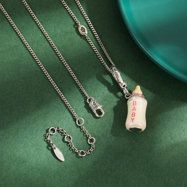 Enamel Glazed Diamond Inlaid Acrylic Letter Printing Power Bottle Pendant Necklace Exquisite Necklaces & Pendants