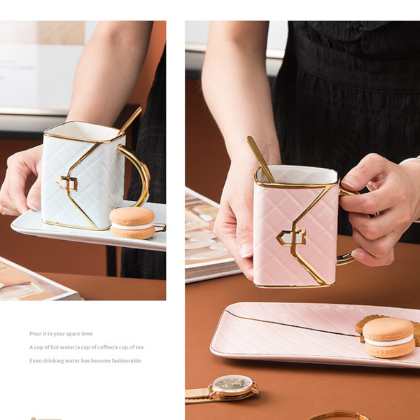 310Ml Novelty Handbag Coffee Cup With Tray Mugs