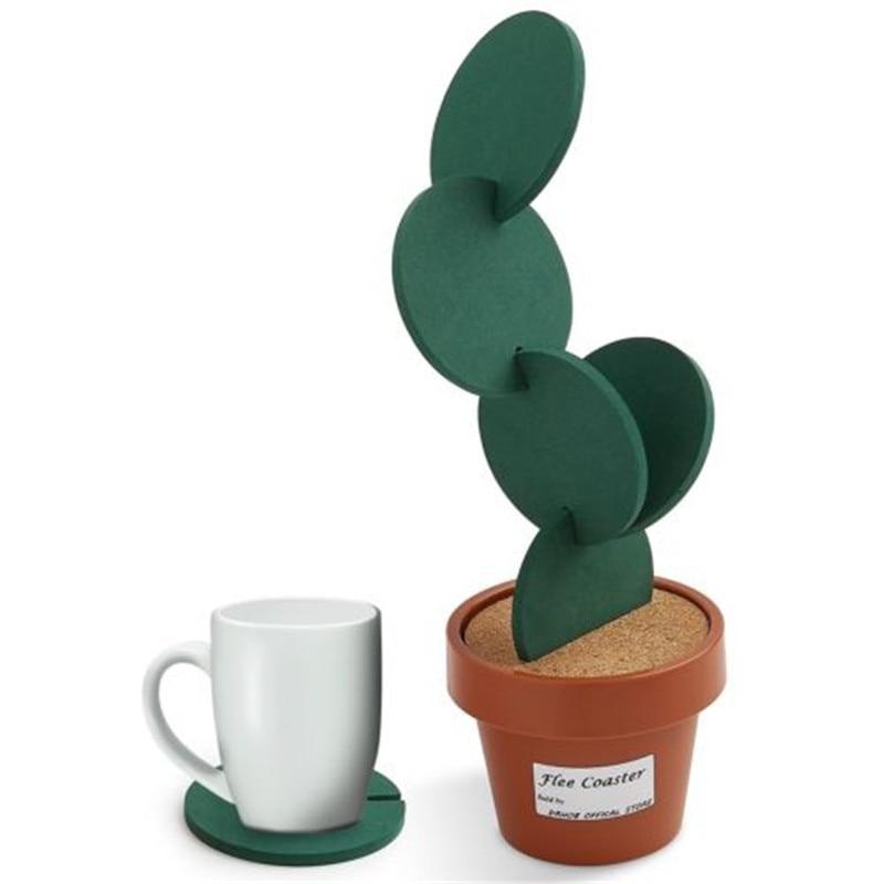 Cute Creative Cactus Potted Plant Coaster Heat Mat Set Coasters