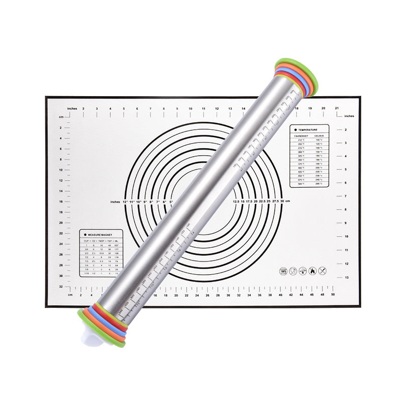 17 Inch Stainless Steel Thickness Rolling Pin With Baking Mat Rolling Pins