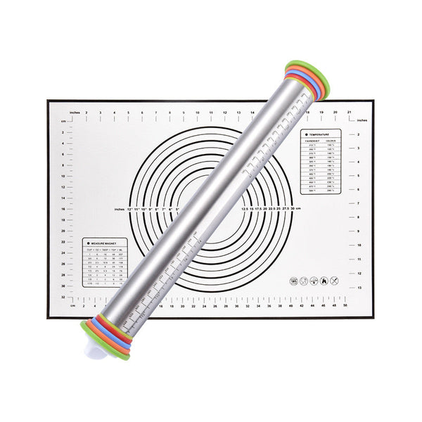 17 Inch Stainless Steel Thickness Rolling Pin With Baking Mat Rolling Pins