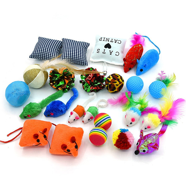 Pet Cat Toy Set Catnip Bag Rainbow Ball Colorful Mouse 24 Piece Cat Toys