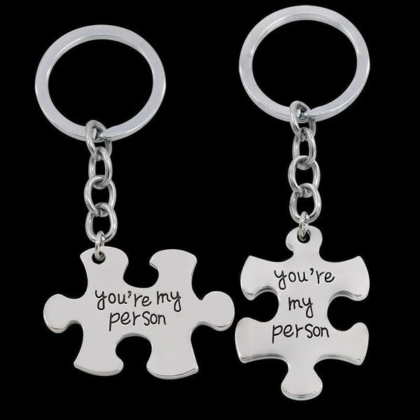 Keyrings 2 Pcs / Set Puzzle Piece You're My Person Couple Key Chains Gift Idea
