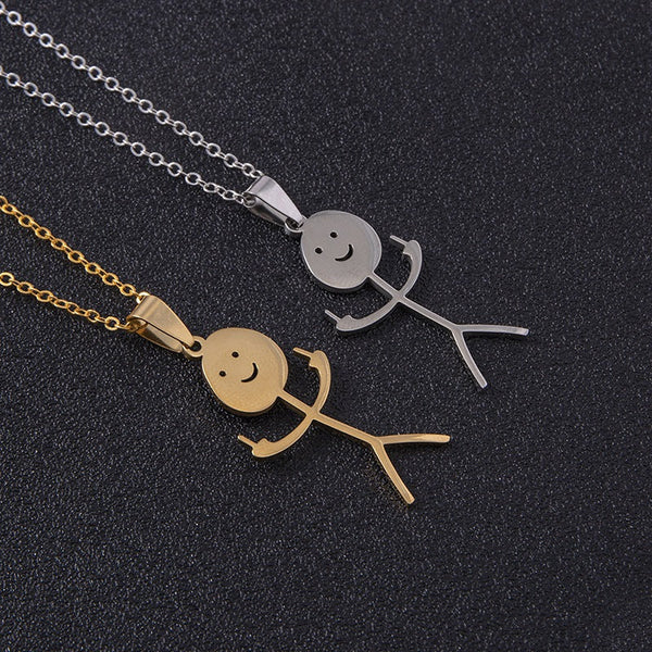Veile Studios Funny Doodle Necklace Hip Hop Smiley Stick Figure Pendant Hand Gesture Middle Finger Necklaces Necklaces & Pendants