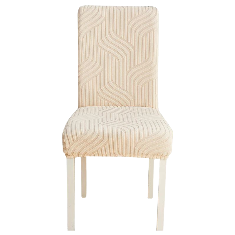Chair Cover Beige Linear Design Anti Dirt Elastic Material For Dining Room Kitchen Slipcovers