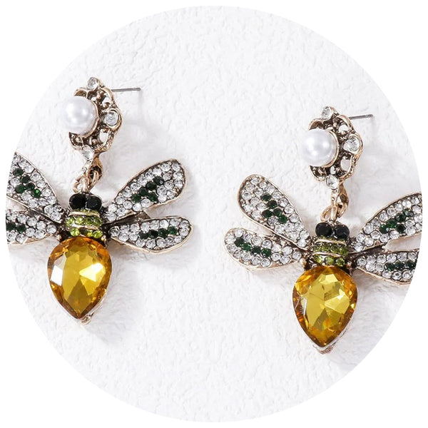 Veile Studios Natural Stone Bee Dangle Earrings