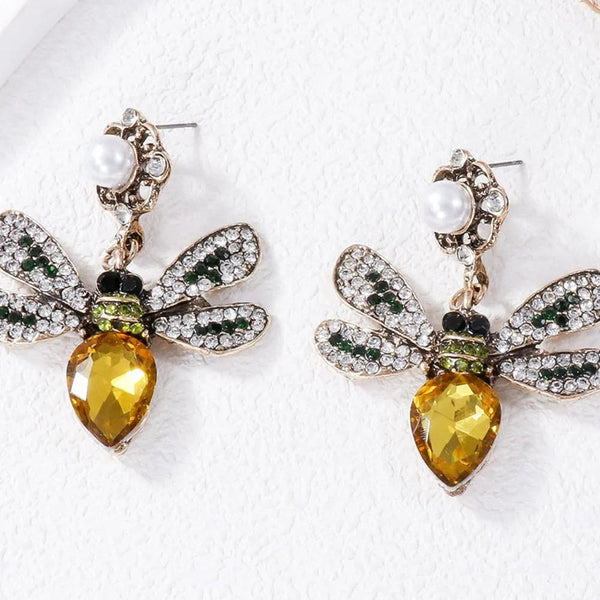 Veile Studios Natural Stone Bee Dangle Earrings