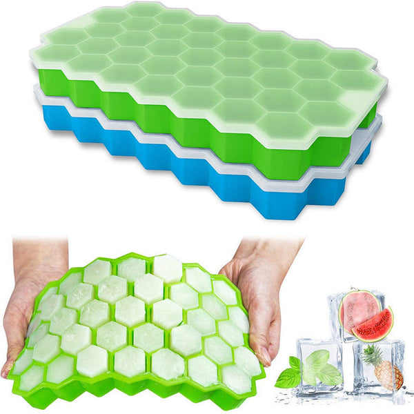 Reusable Honeycomb Shape Silicone Ice Cube Tray Moulds With Lids Ice Cubes Trays & Moulds